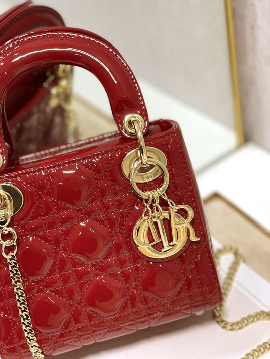 DO Mini Lady Bag Cherry Red Patent Cannage Calfskin