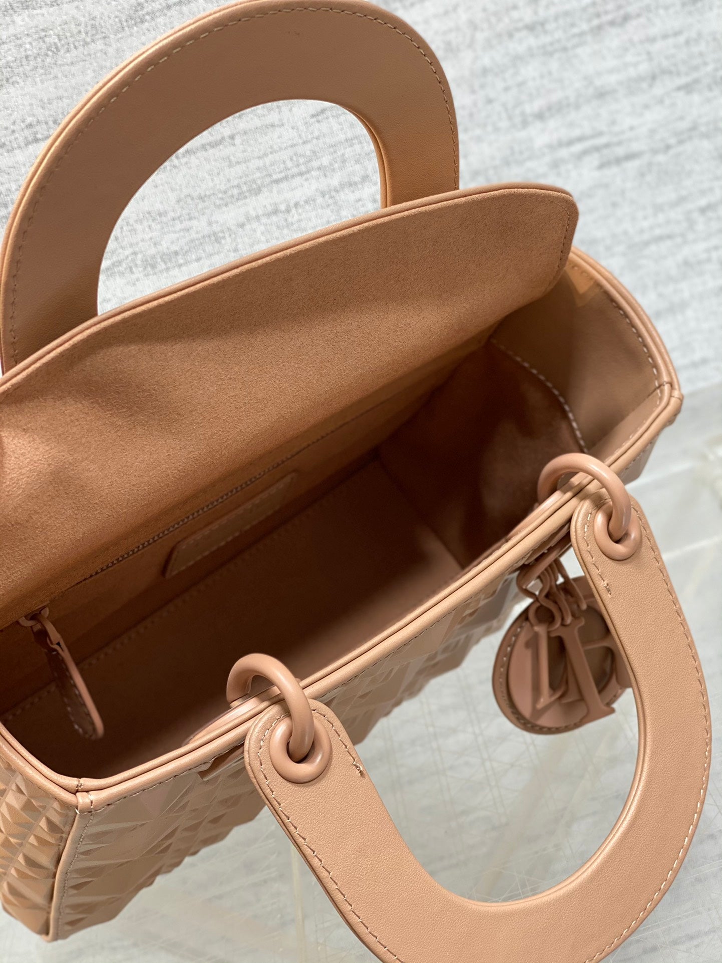 DO Mini Lady Bag Matte Pink Diamond Pattern Calfskin