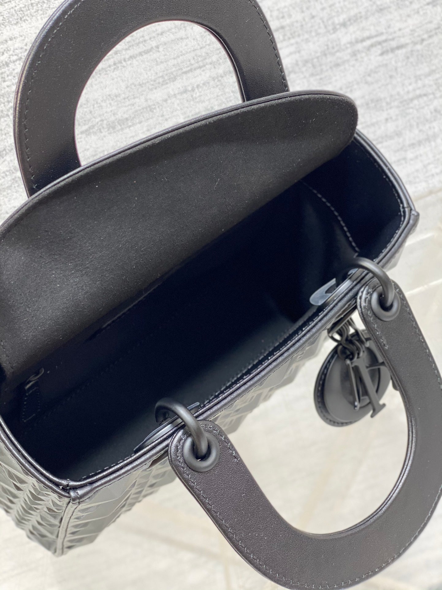 DO Mini Lady Bag Matte Black Diamond Pattern Calfskin