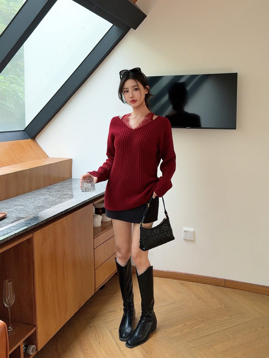 Es NEW lace patchwork sweater