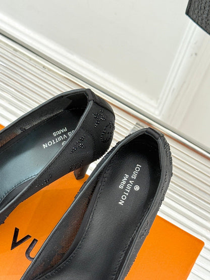 Louis New Rhinestone mesh pointed high heels