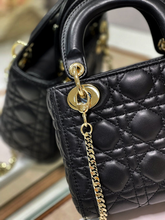 DO Mini Lady Bag Black Cannage Lambskin