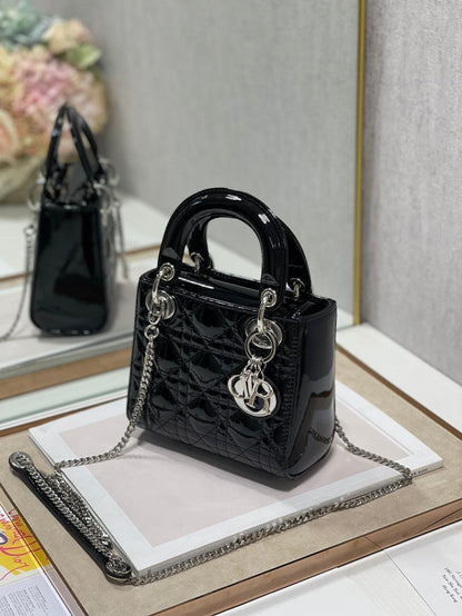 DO Mini & Small Lady Bag Black Patent Cannage Calfskin