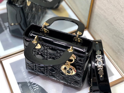 DO Mini & Small Lady Bag Black Patent Cannage Calfskin