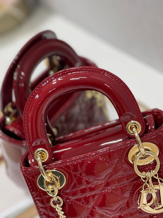 DO Mini & Small Lady Bag Claret Patent Cannage Calfskin