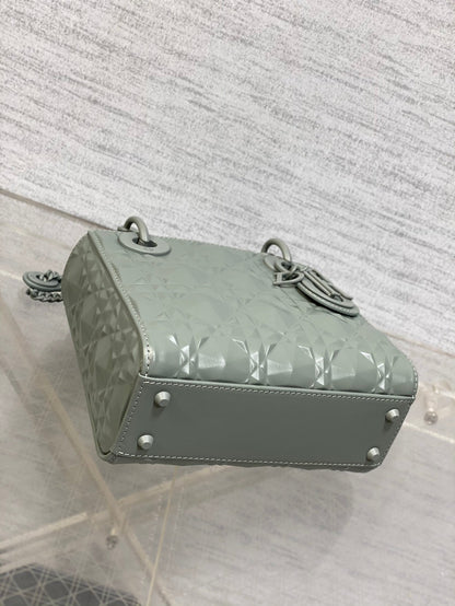 DO Mini Lady Bag  Stone Gray Diamond Pattern Calfskin