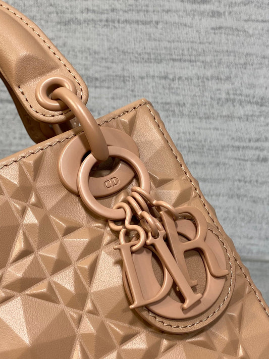 DO Mini Lady Bag  Matte Pink Diamond Pattern Calfskin