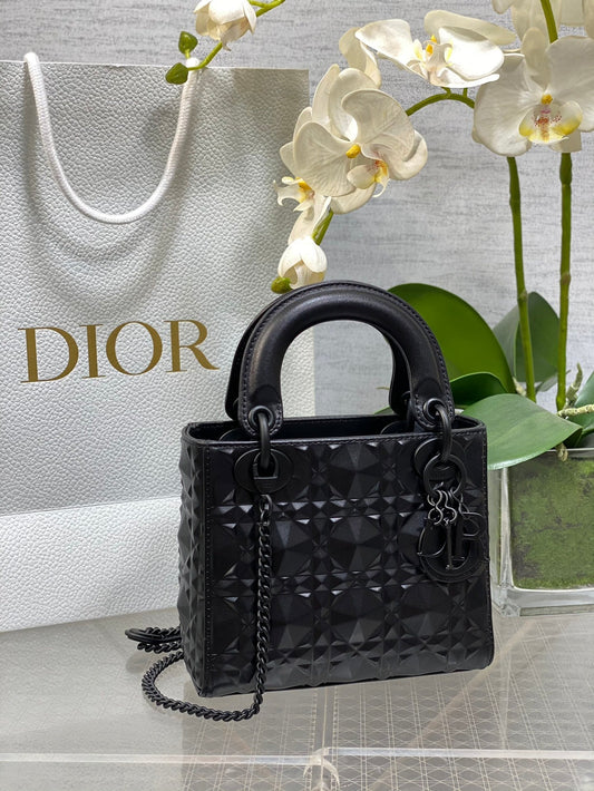 DO  Mini Lady Bag  Matte Black Diamond Pattern Calfskin