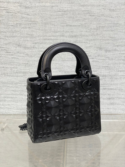 DO  Mini Lady Bag  Matte Black Diamond Pattern Calfskin