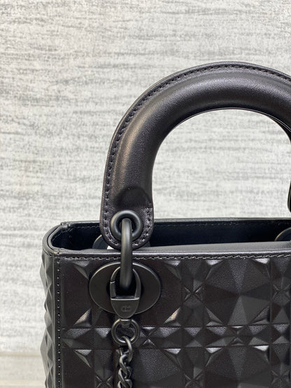 DO  Mini Lady Bag  Matte Black Diamond Pattern Calfskin