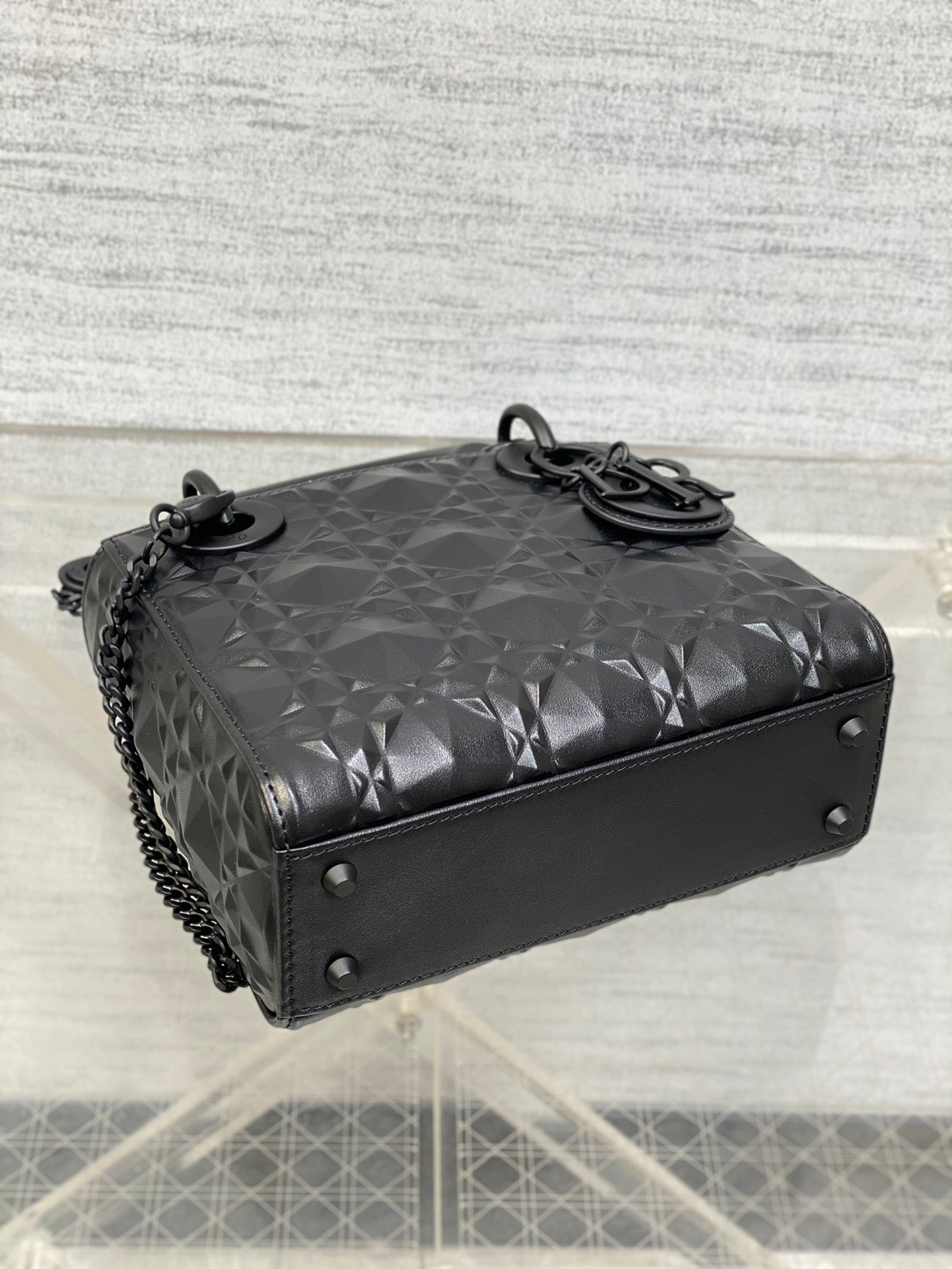DO  Mini Lady Bag  Matte Black Diamond Pattern Calfskin
