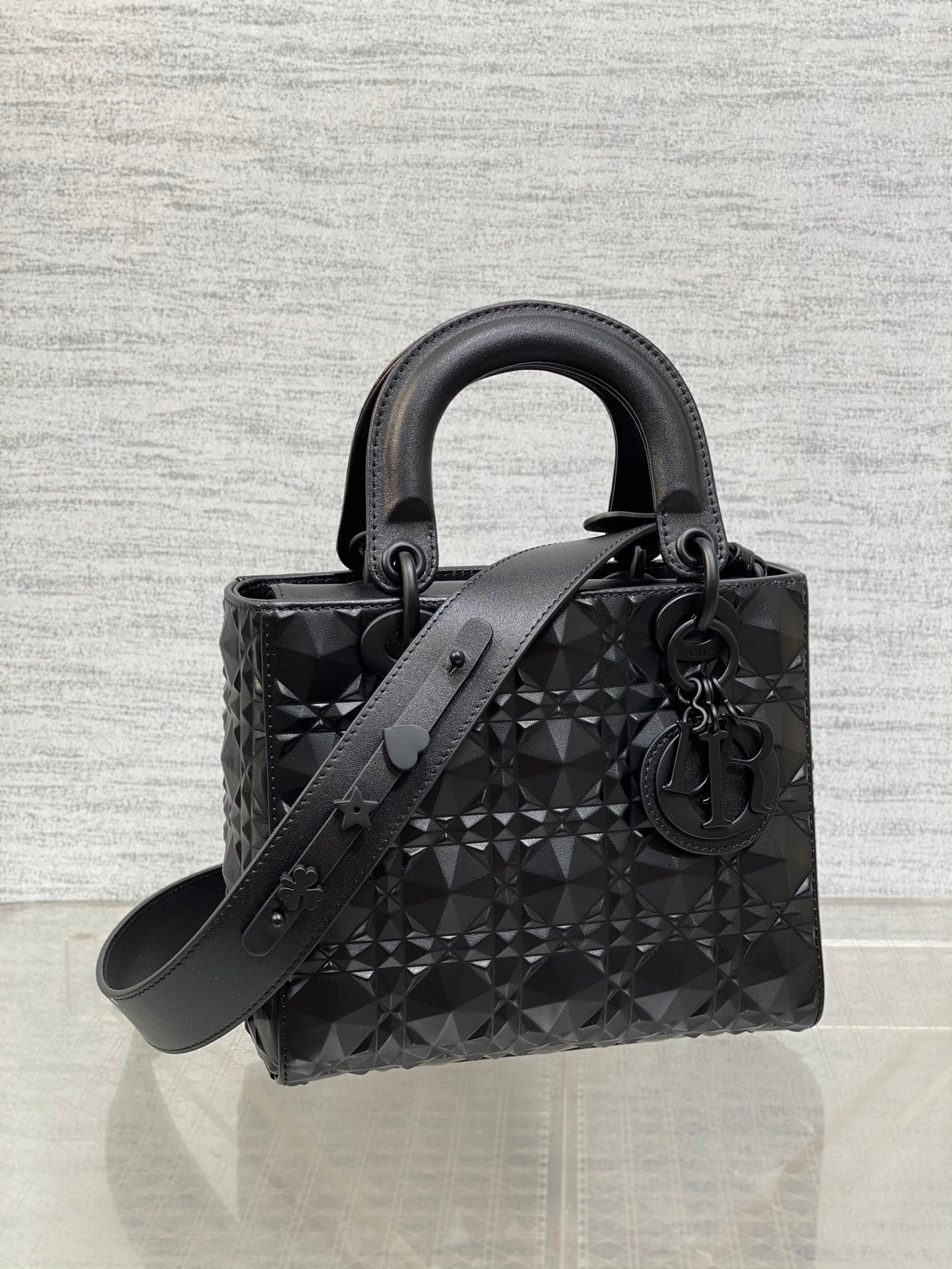 DO  Mini Lady Bag  Matte Black Diamond Pattern Calfskin