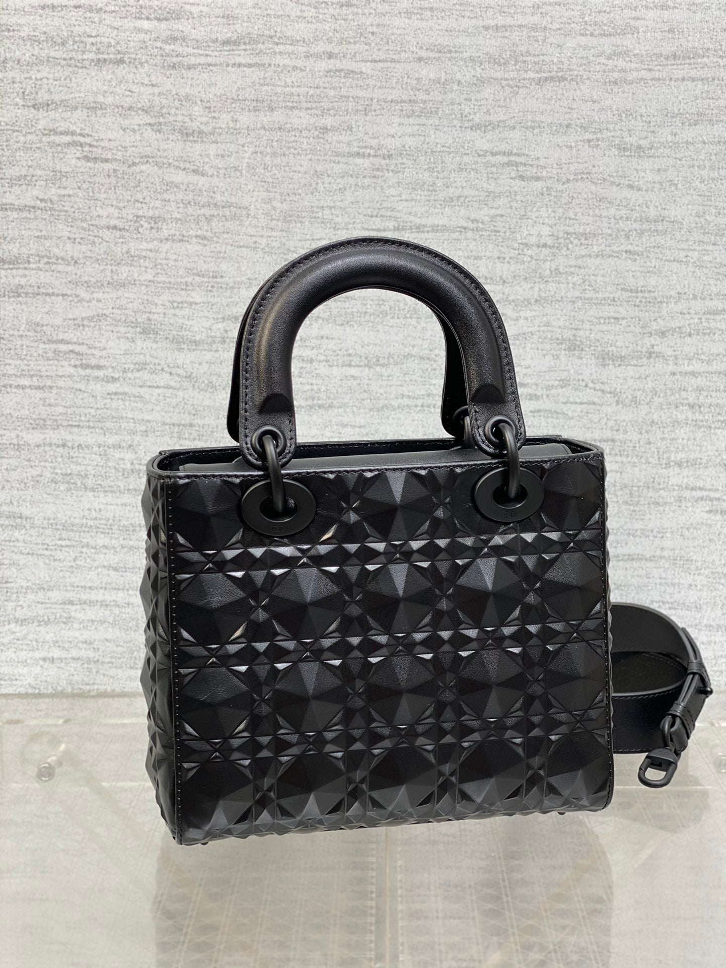 DO  Mini Lady Bag  Matte Black Diamond Pattern Calfskin