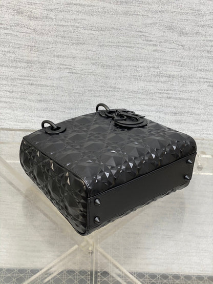 DO  Mini Lady Bag  Matte Black Diamond Pattern Calfskin