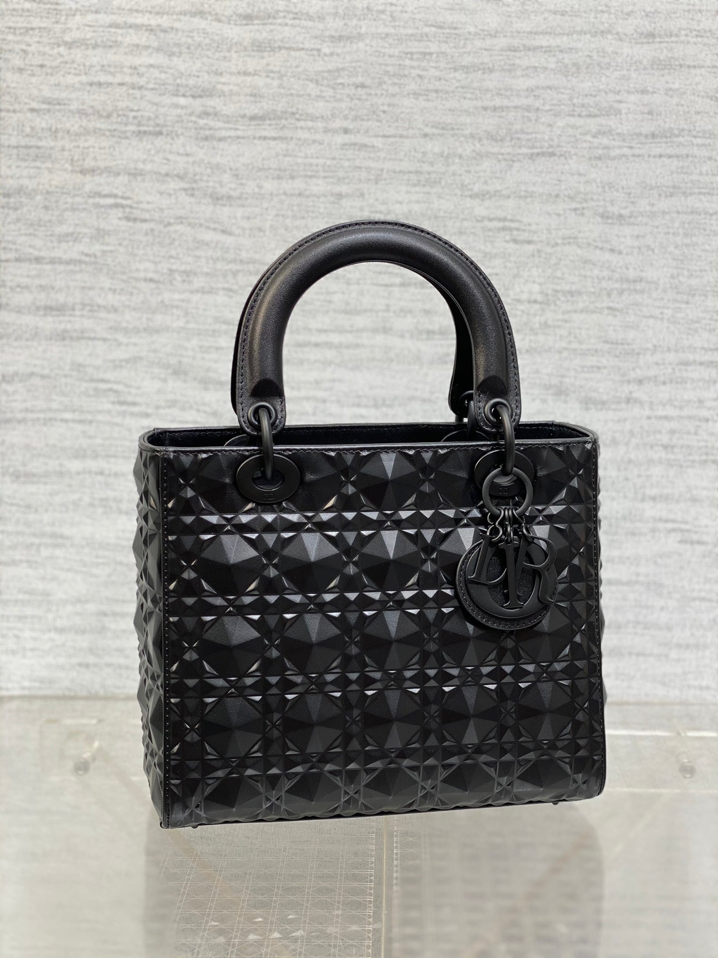 DO  Mini Lady Bag  Matte Black Diamond Pattern Calfskin