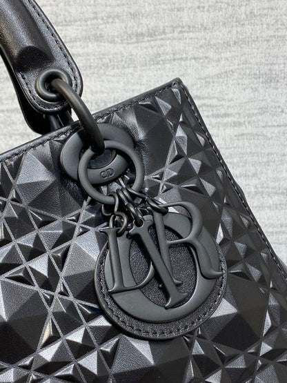 DO  Mini Lady Bag  Matte Black Diamond Pattern Calfskin