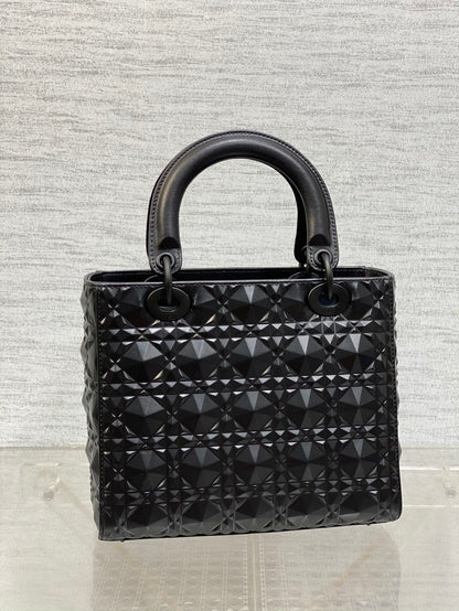 DO  Mini Lady Bag  Matte Black Diamond Pattern Calfskin