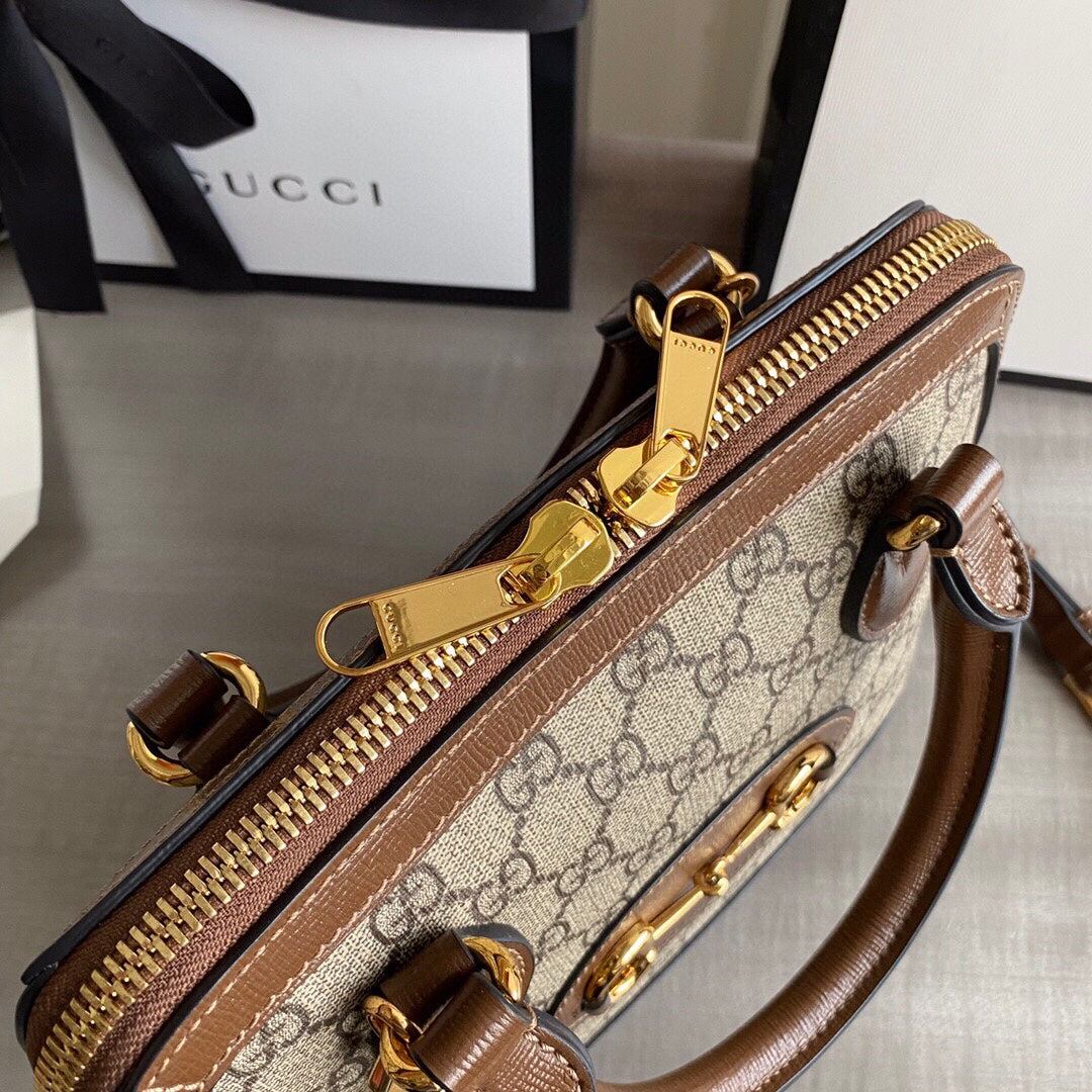 GC Horsebit 1955 small top handle bag Beige/ebony