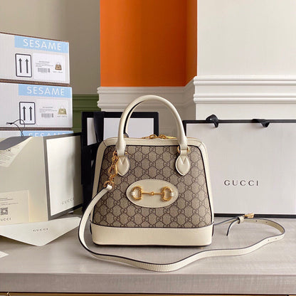 GC Horsebit 1955 small top handle bag Beige/White