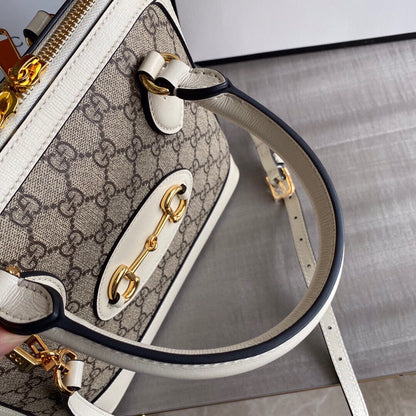 GC Horsebit 1955 small top handle bag Beige/White