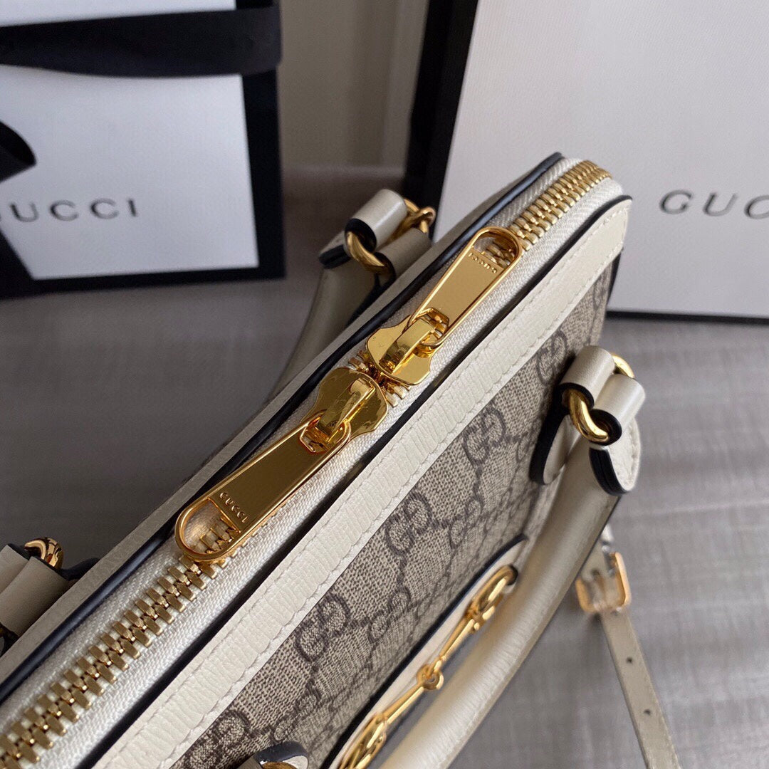 GC Horsebit 1955 small top handle bag Beige/White