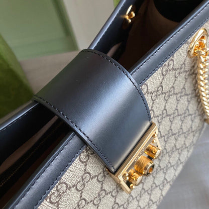 GC  Padlock medium shoulder bag tote Beige/ebony GG Supreme canvas, with brown leather detail