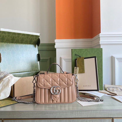 GC Marmont matelassé chevron leather Black / White / Dusty Pink / Gray Blue