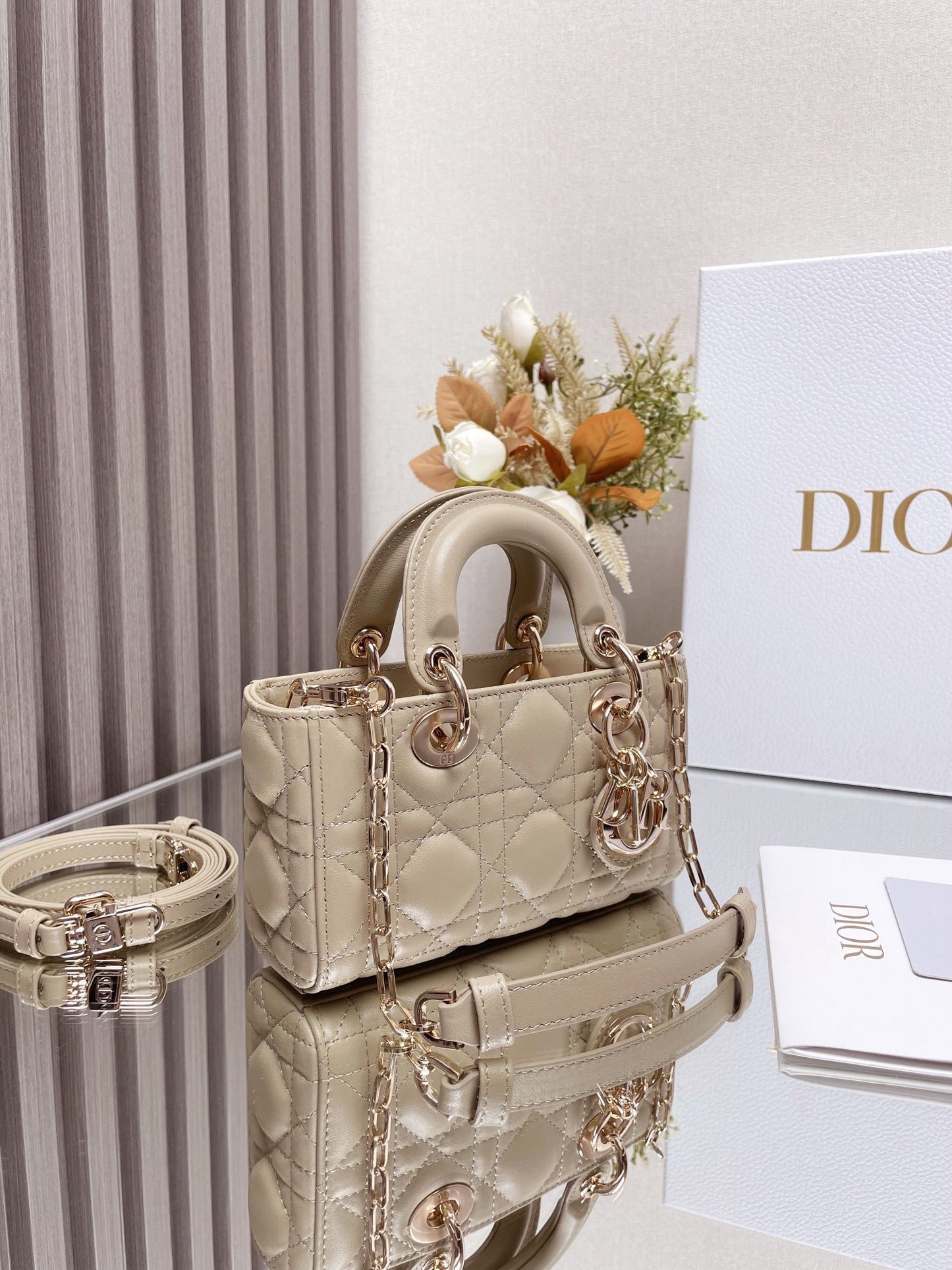 DO  Micro / Small / Medium Lady D-Joy Bag Sand-Colored Cannage Lambskin