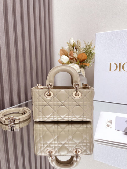 DO  Micro / Small / Medium Lady D-Joy Bag Sand-Colored Cannage Lambskin