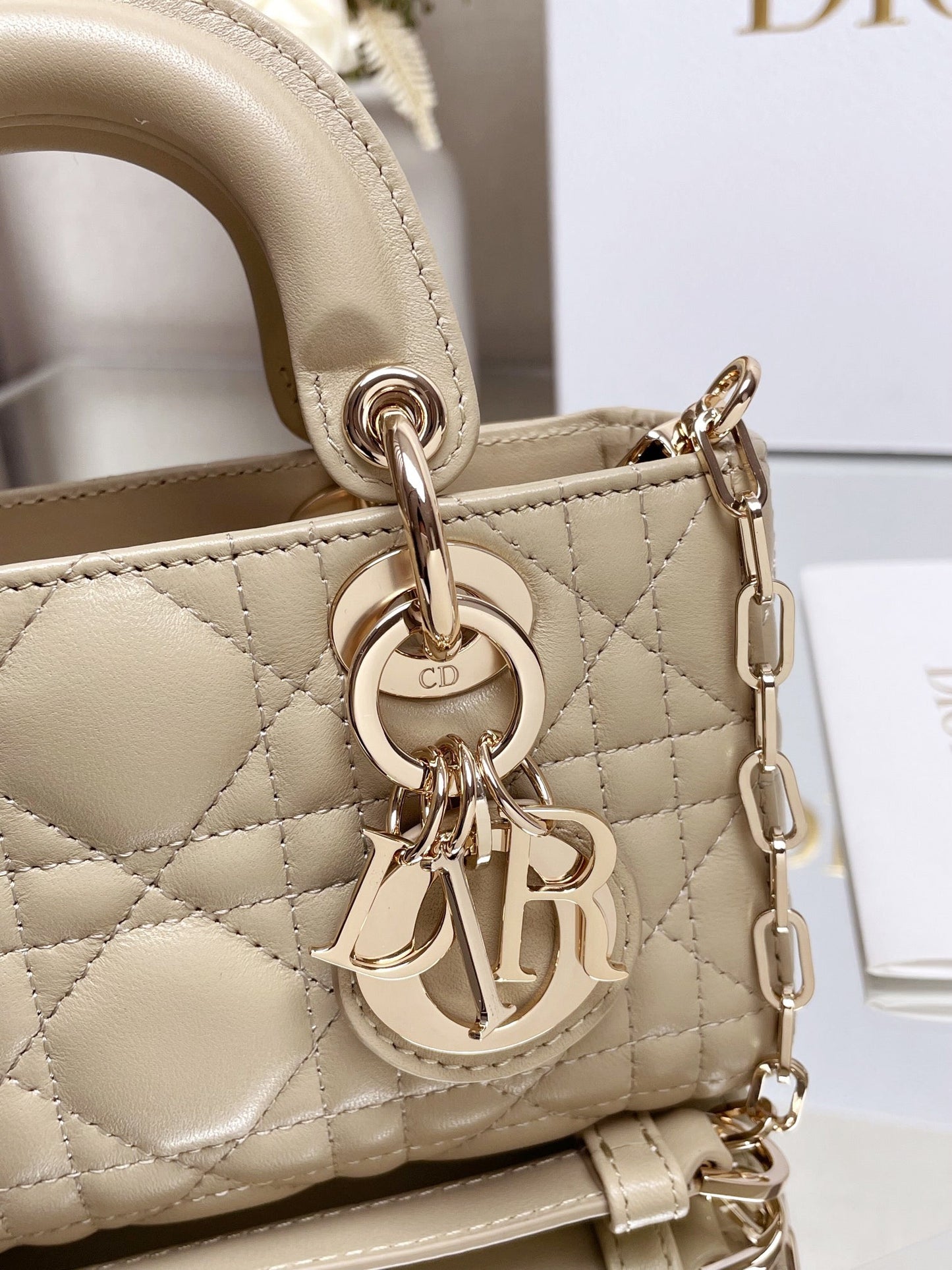 DO  Micro / Small / Medium Lady D-Joy Bag Sand-Colored Cannage Lambskin