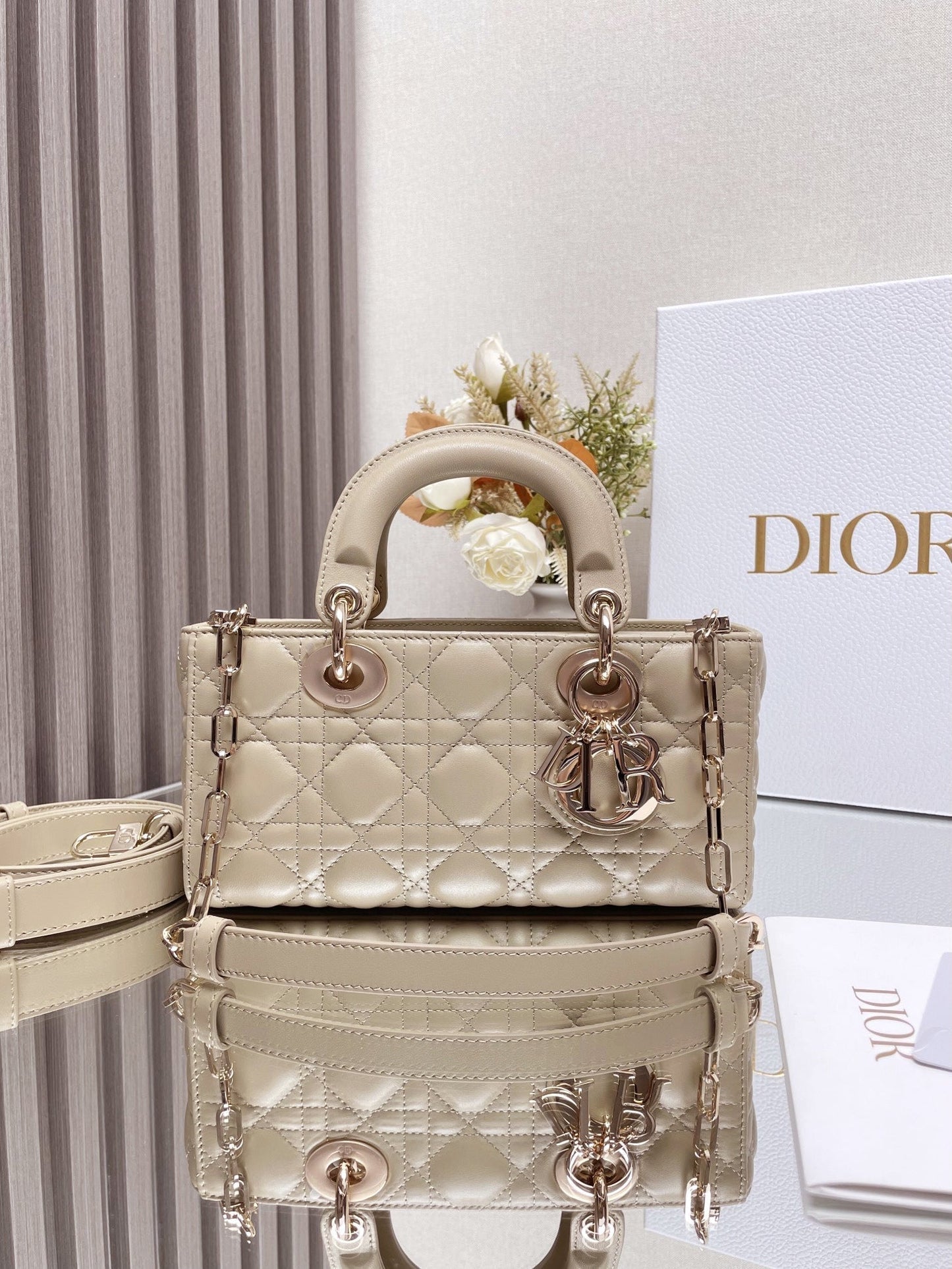 DO  Micro / Small / Medium Lady D-Joy Bag Sand-Colored Cannage Lambskin