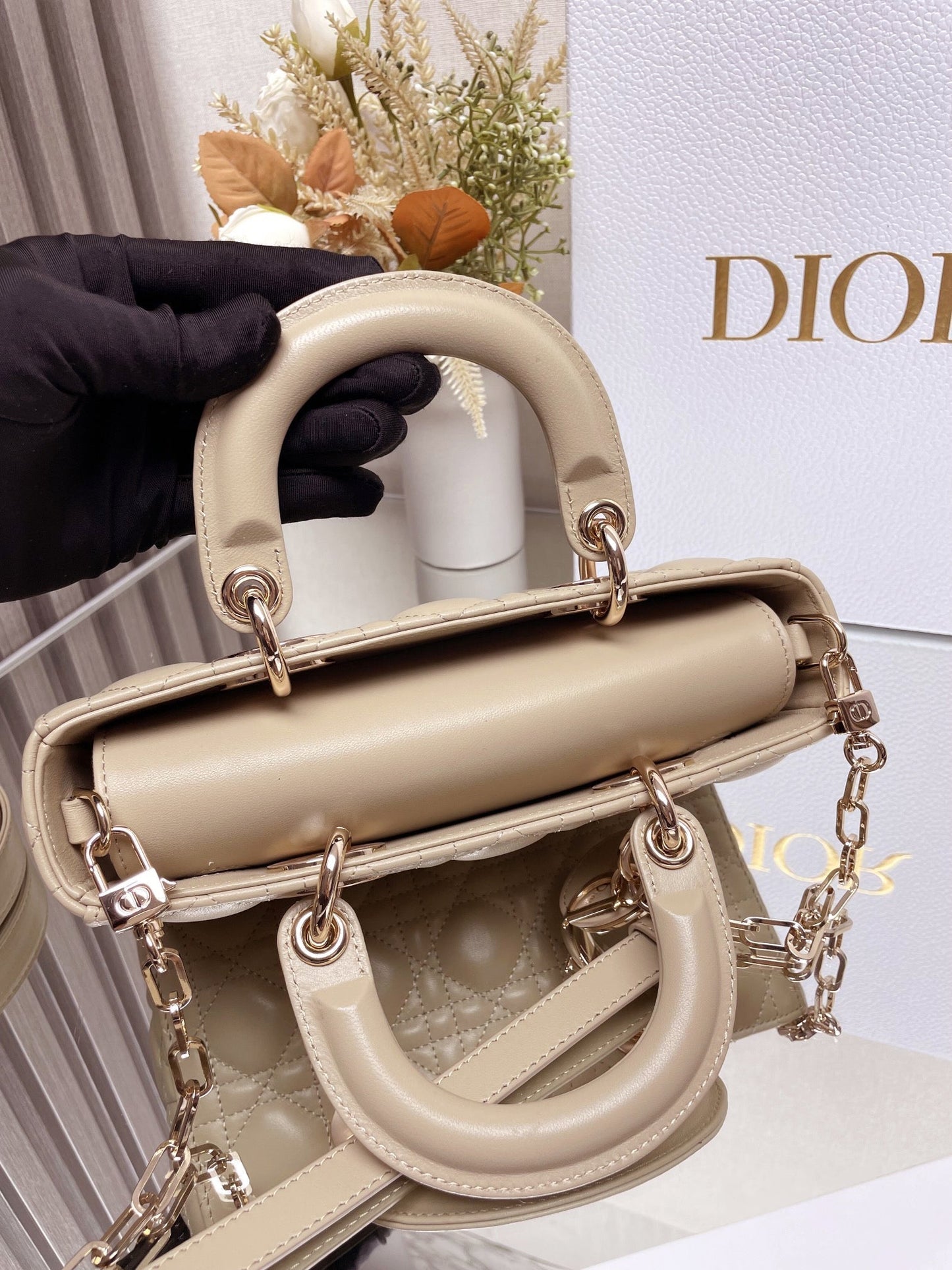 DO  Micro / Small / Medium Lady D-Joy Bag Sand-Colored Cannage Lambskin