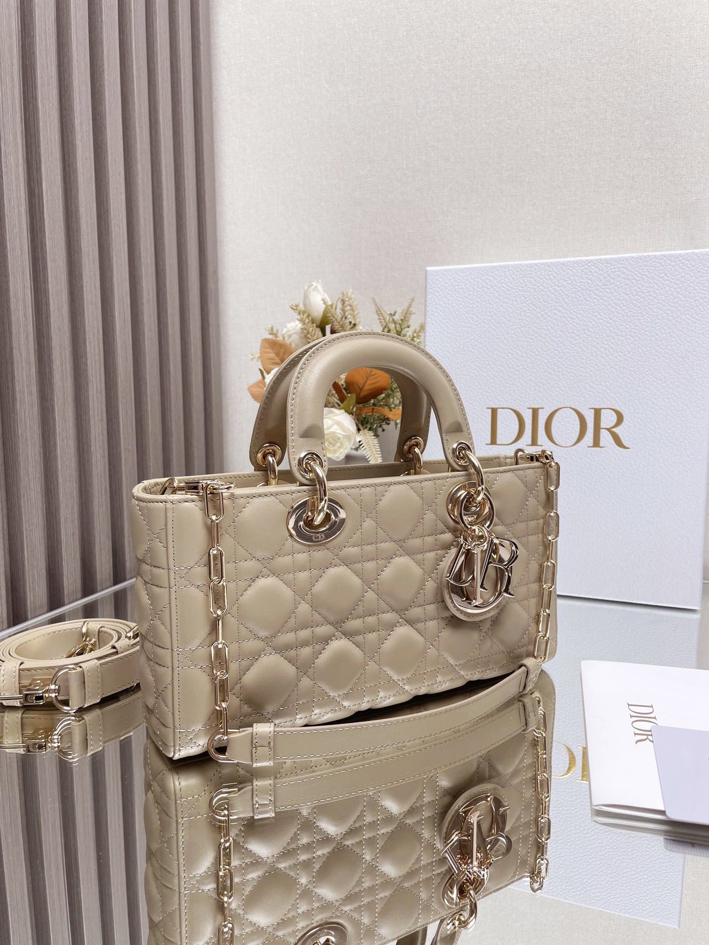 DO  Micro / Small / Medium Lady D-Joy Bag Sand-Colored Cannage Lambskin