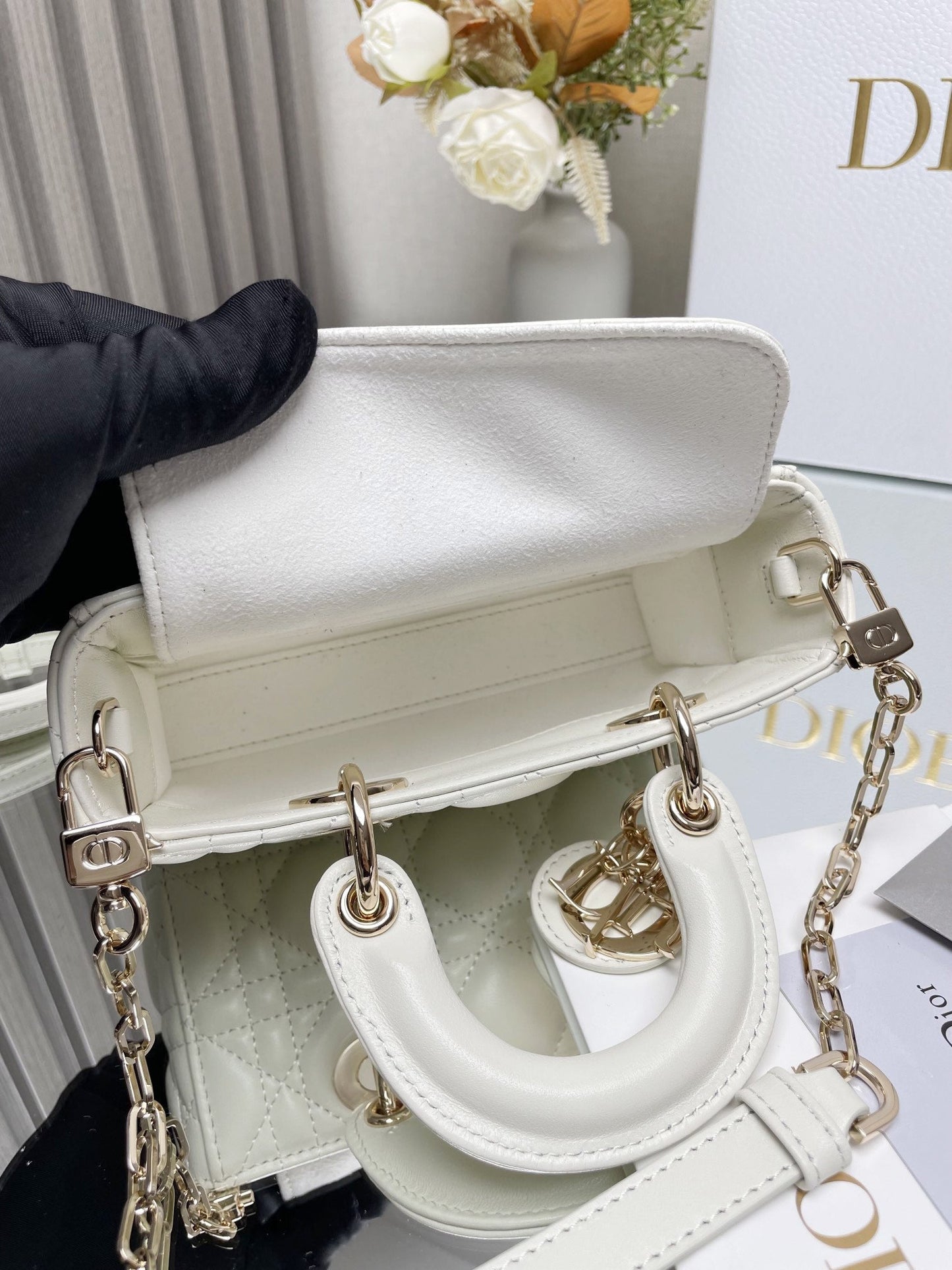 DO  Micro / Small / Medium Lady D-Joy Bag Latte Cannage Lambskin