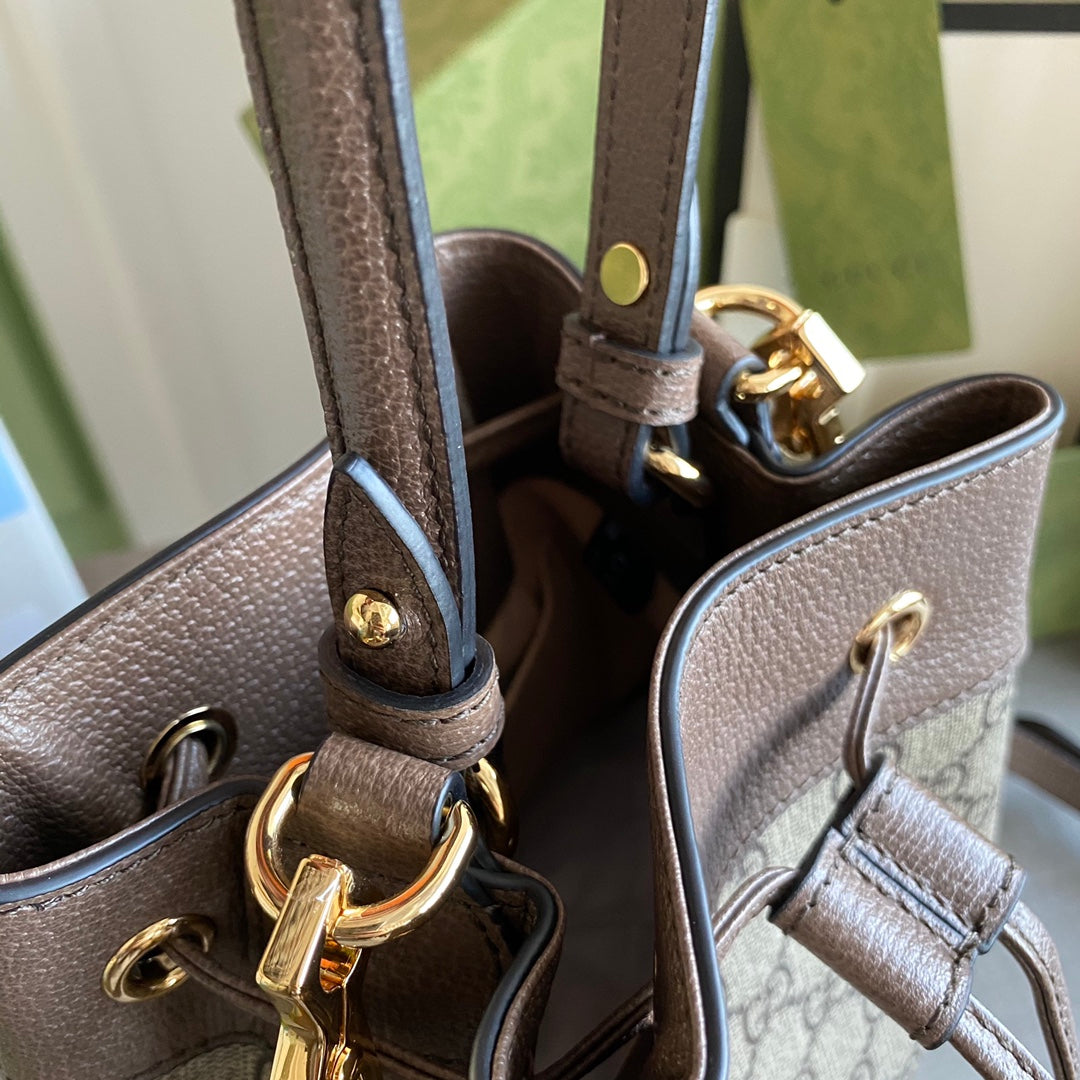 GC Ophidia small bucket bag Beige/ebony GG Supreme canvas