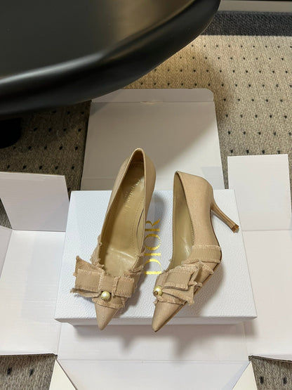 D* New Arrival Bow Pearl Kitten Heel Shoes