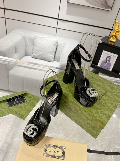 G* New high heels with crystal diamond double G buckle