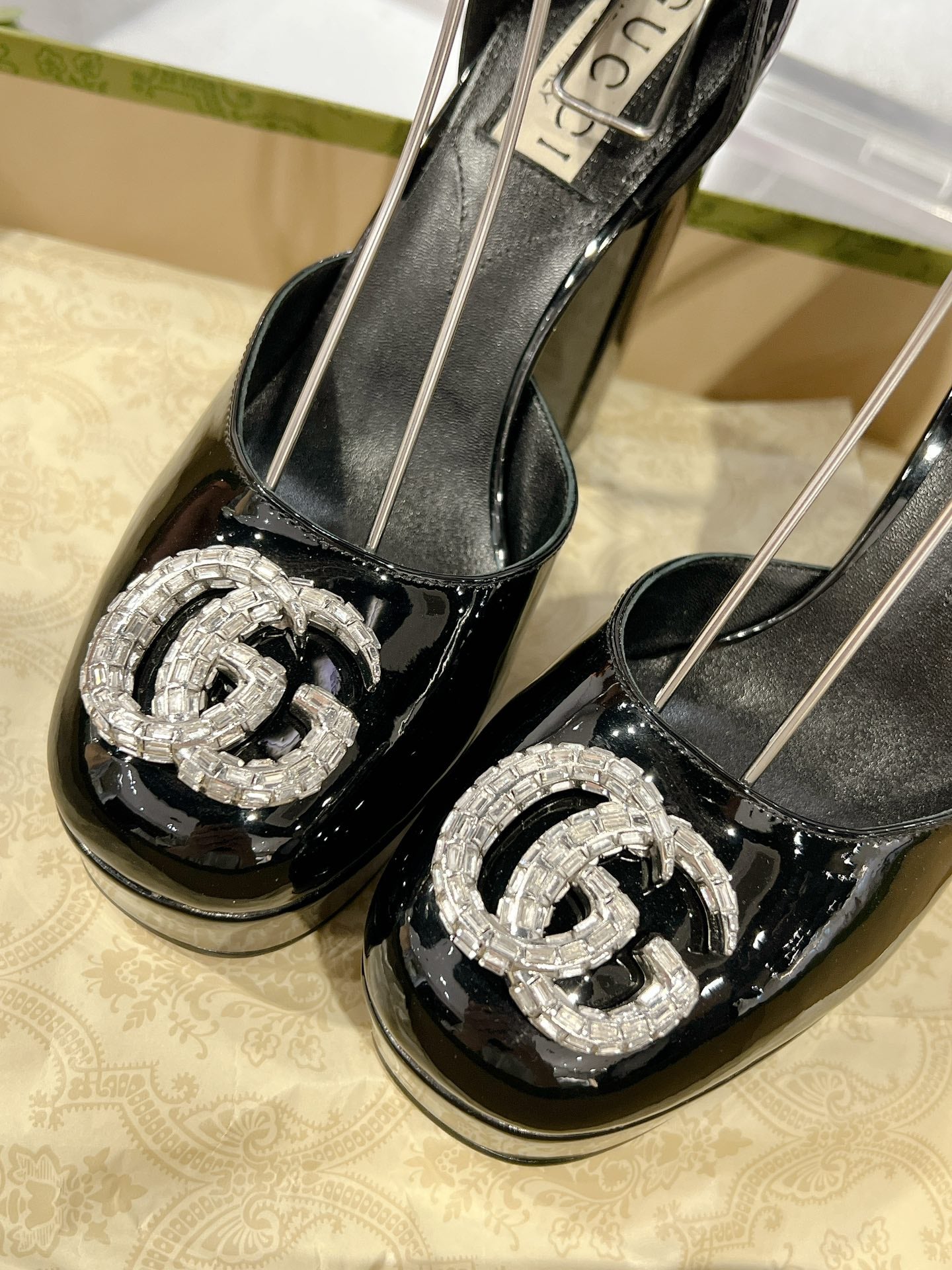 G* New high heels with crystal diamond double G buckle