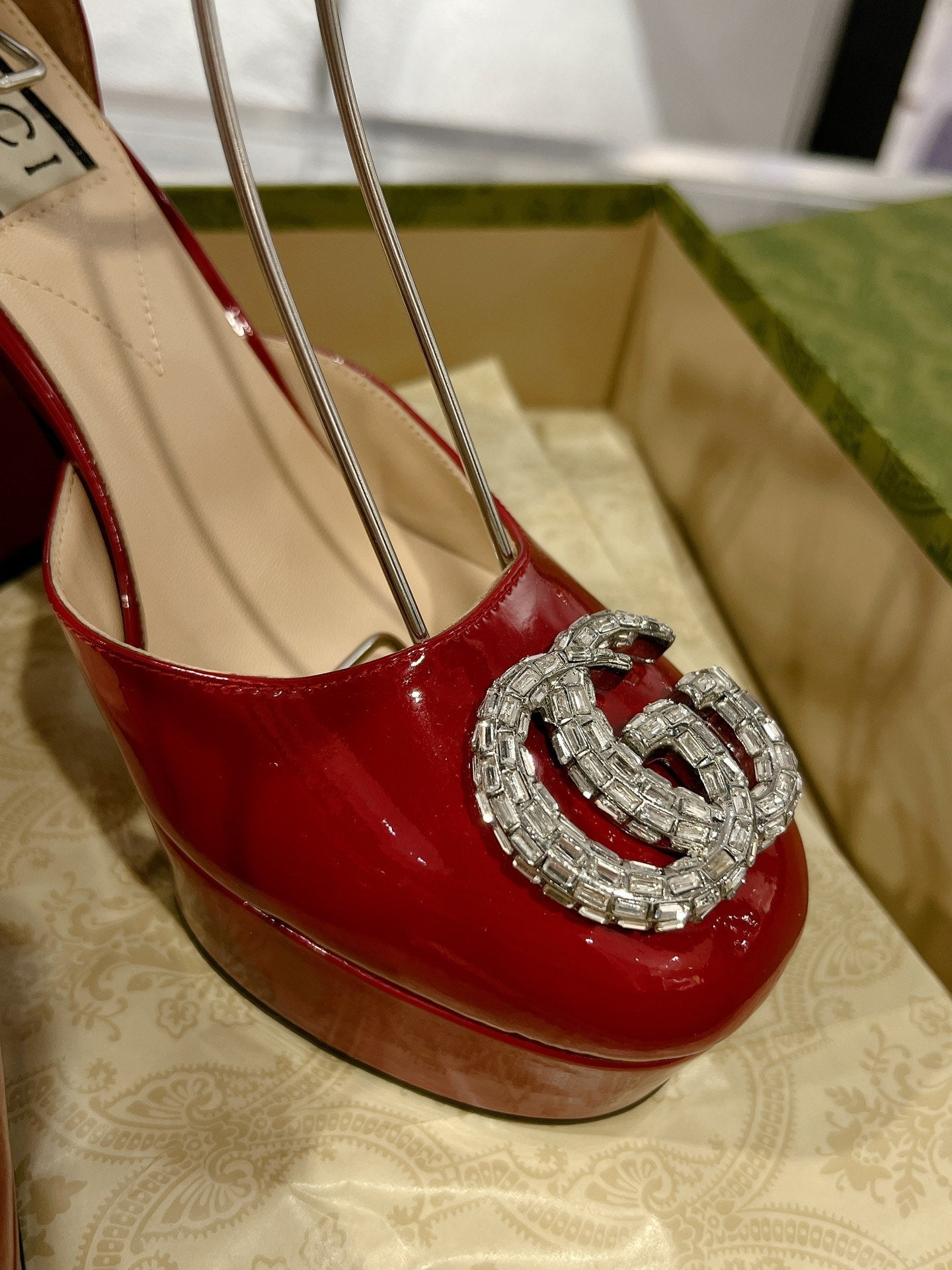 G* New high heels with crystal diamond double G buckle