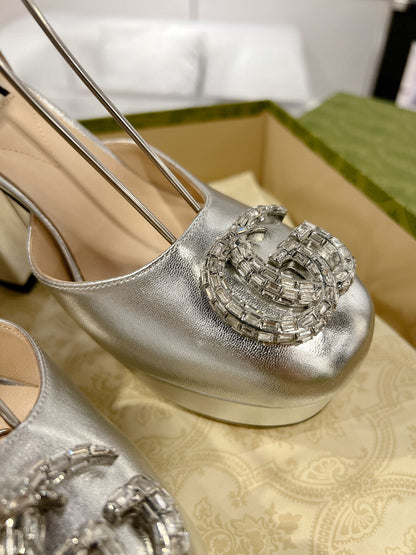 G* New high heels with crystal diamond double G buckle
