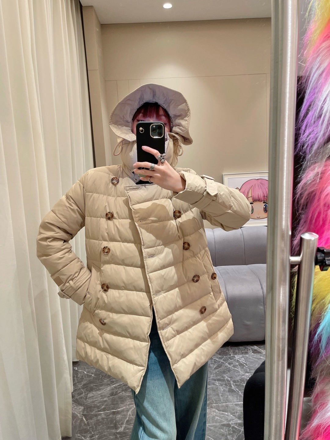 Bur New Short double-breasted hooded down jacket