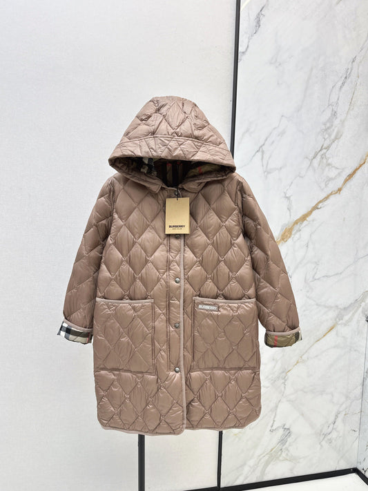 Bur New Diamond-patterned mid-length down jacket