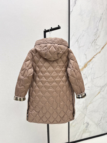 Bur New Diamond-patterned mid-length down jacket