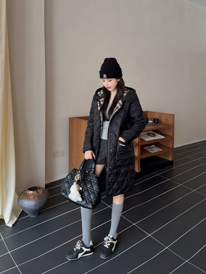 Bur New Diamond-patterned mid-length down jacket