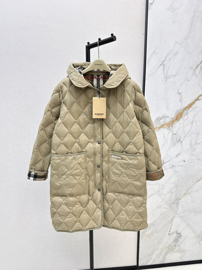 Bur New Diamond-patterned mid-length down jacket