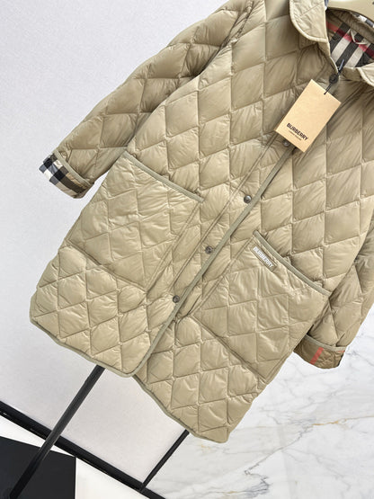 Bur New Diamond-patterned mid-length down jacket