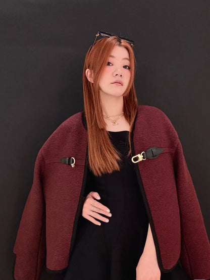 Louis  New Leather buttoned cape coat