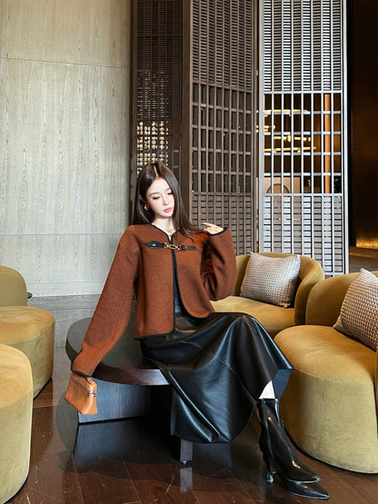 Louis  New Leather buttoned cape coat