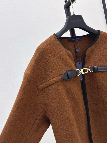 Louis  New Leather buttoned cape coat