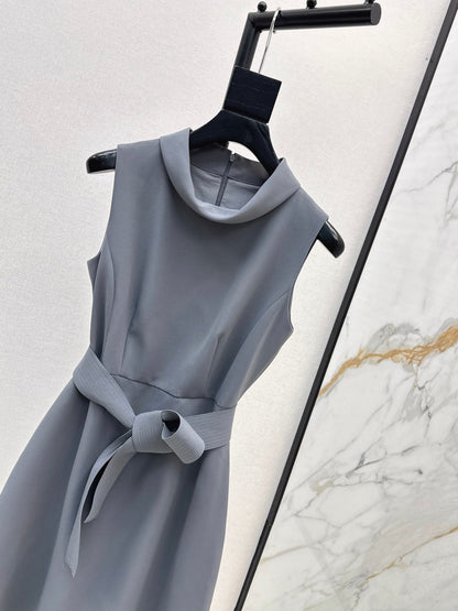 CD New Stand collar belt dress